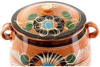 New Olla De Barro Frijolera w/Lid 3.5 Quarts Canterito Cazuela Traditional Floral of Set