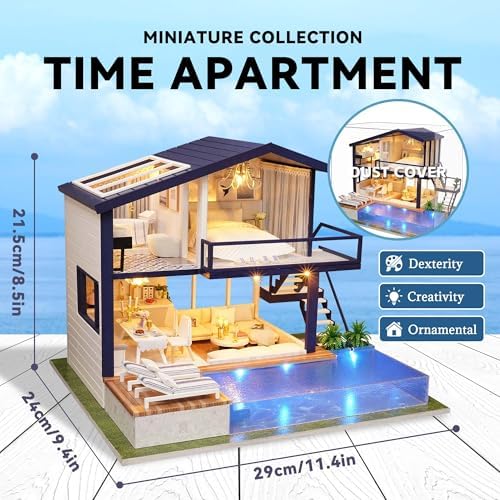 Flever Dollhouse Miniature DIY House Kit Manual Creative with Furniture for Romantic Artwork Gift (Perfect Time Apartment)