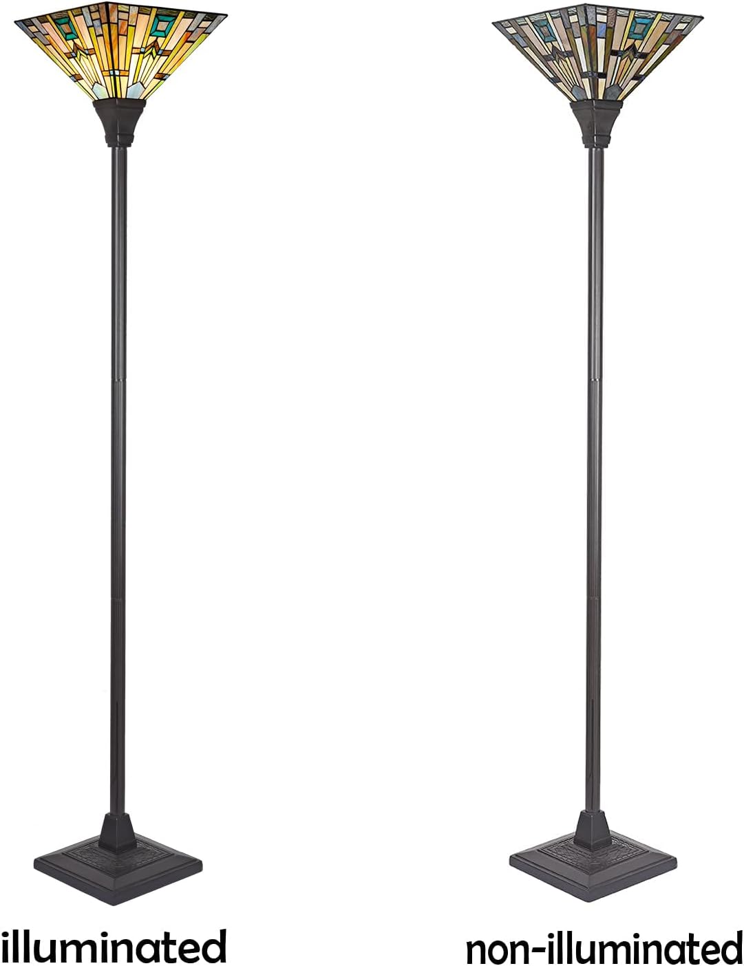 Tiffany Floor Lamp 70" Tall Stained Glass Mission Torchiere Light