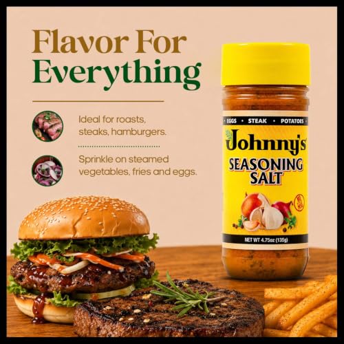 Johnny's - Seasoning Salt - 4.75 oz | Classic All-Purpose Seasoning, Great For Meats, Vegetables, Fries, Soups, Grilling, Roasting & Everyday Cooking
