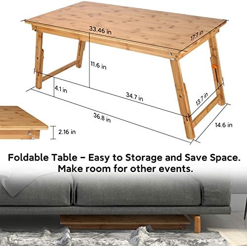 Nnewvante Large Floor Desk Foldable Tray for Adults, Bamboo 33.5 x 17.7in