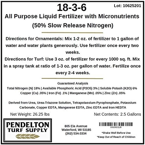18-3-6 Liquid Fertilizer (50% SRN & Micronutrients) (2.5 Gallons)