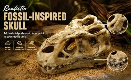 Reptile Tank Accessories Set, Dinosaur Skull Decor with Footprint Reptile Bowl and Artificial Plant, Bearded Dragon Tank Accessories