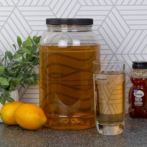 Cornucopia Brands Gallon Plastic Jars (2-Pack); Clear Round Containers w/Black Ribbed Lids, BPA-Free 4-Quart Large Size