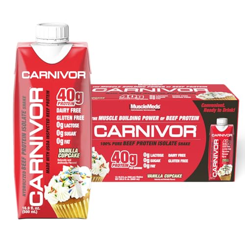 MuscleMeds Carnivor RTD, Ready to Drink Protein, Lactose Free, Sugar Free, 40g Isolate Protein, Muscle Building, Recovery, Chocolate, 16.9 Fl Oz (Pack of 12)