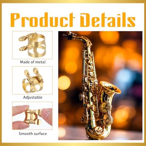 Saxophone Ligature, Soprano Sax Mouthpiece Ligature with Adjustable Screws Double Screws Saxophone Gold Fastener