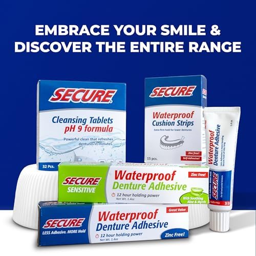Secure Denture Adhesive Strips for Lowers, Zinc Free Glue, 15 Strips | Waterproof - Comfortable Cushion Fit for Lowers - Extra Firm All-Day Hold - No Mess - Clean Ingredients