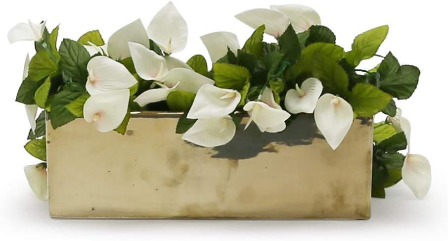 WGVI Long Rectangle Ceramic Planter Vase in White 14" x 4" x 4"H, Rectangular Box Block Terrarium Pot, Flower Arrangement, Tabletop Centerpiece