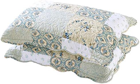New Reversible 3pc Floral Printed Patchwork Blue/Green Bedspread/Quilt Set Matching Curtains Available (King/Cal King Size)