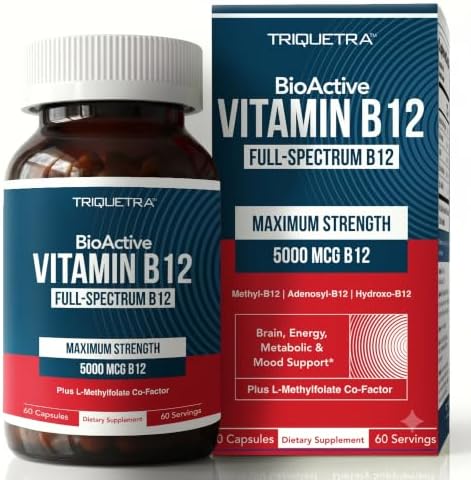 BioActive Vitamin B12 5000 mcg | 3 BioActive Forms Plus Methylfolate Cofactor - Methylcobalamin, Adenosyl & Hydroxy | Sublingual Liquid Drops