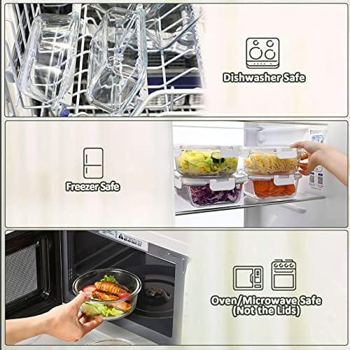 M MCIRCO 10 Pack,22 oz Glass Food Storage Containers with lids, Gray | Glass Meal Prep Containers,Airtight Lunch Containers with Lids, Microwave, Oven, Freezer and Dishwasher Friendly, BPA Free