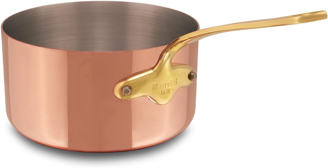 Mauviel M'Heritage 150 B 1.5mm Polished Copper & Stainless Steel Sauce Pan With Lid, And Brass Handles, 1.9-qt, Made in France