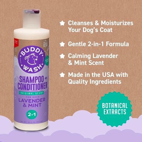 Buddy Grooming Wash 2 in 1 Dog Shampoo, Lavender & Mint, 16 oz. Bottle