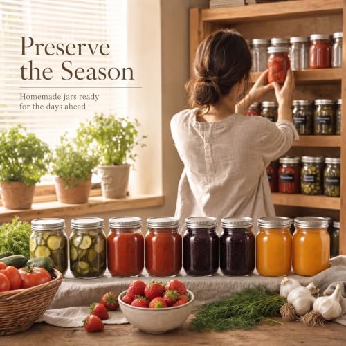 YINGERHUAN Glass Regular Mouth Mason Jars, 16 oz Clear Glass Jars with Silver Metal Lids for Sealing, Canning Jars for Food Storage, Overnight Oats
