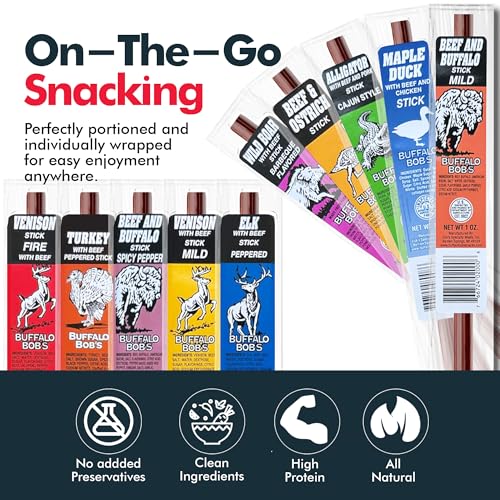 Jerky-n-Spice Wild Game Exotic Meat Sticks (10-Pack) | Ultimate Beef Jerky | Savory Snacks Variety Pack for Adults | Perfect Gifts for Anniversary, Camping, Hunting & Birthday Events