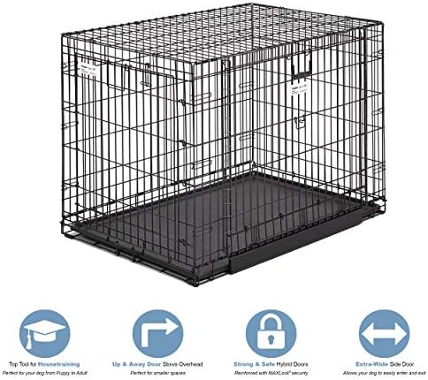 MidWest Homes for Pets Medium Ovation Double Door 30-inch Folding Metal Dog Crate, Front and Up & Away Side Doors, Space-Saving Design