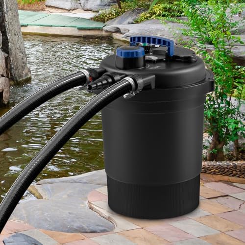 HAPPYGRILL 2642 GPH Pond Filter with 13W UV-C Light & Bio Balls, 4 Adapters