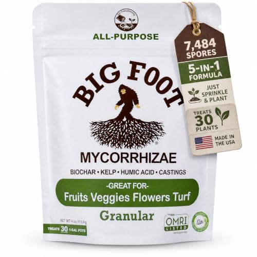 Big Foot Mycorrhizae - Double Your Plant Size, Easy to Use, Made in USA, Treats 30 Plants (7,500 Mycorrhizal Spores) Fertilizer, 4 Ounce Package (4 oz)