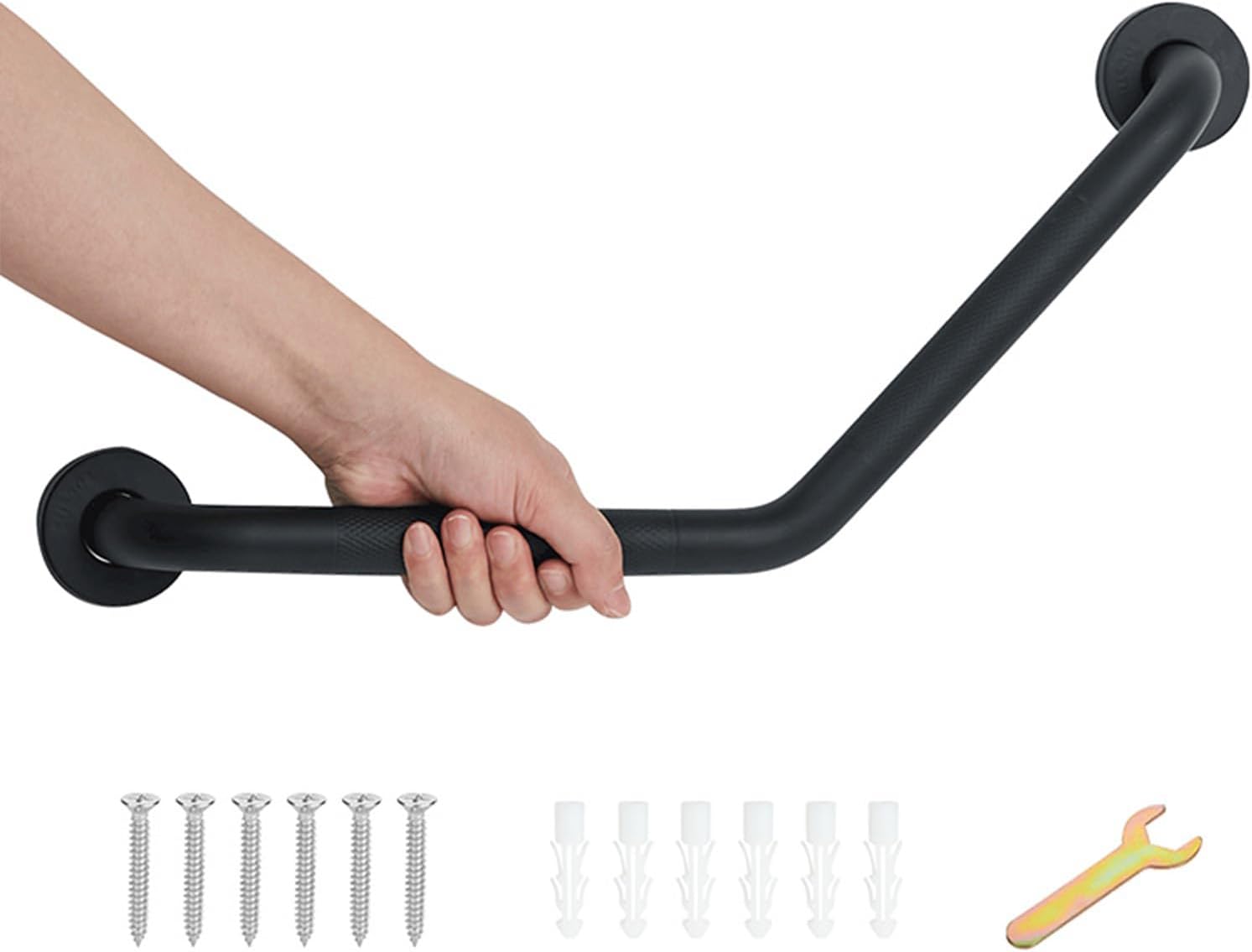 20 Inch Bathroom Grab Bar, Satin Brushed Nickel Angled Grab Bar with Anti-Slip Knurled Grip, Stainless Steel Bath Balance Bar, 1.0" Tube Safety Hand Rail Support, Handicap Elderly Assist Bath Handle