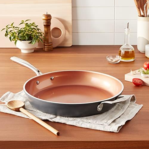 Gotham Steel 9.5 Inch Copper Non Stick Frying Pans Skillet | Ceramic Non Toxic Coating Made Without PFOA/PTFE/PFOS, Lightweight, Stay Cool Handle, Oven and Dishwasher Safe