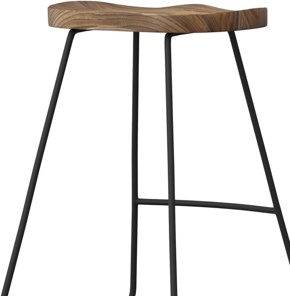 SIMPLIHOME Amberly Rustic Metal 24 Inch Saddle Counter Height Stool (Set of 2) in Natural/Black, For the Dining Room and Kitchen