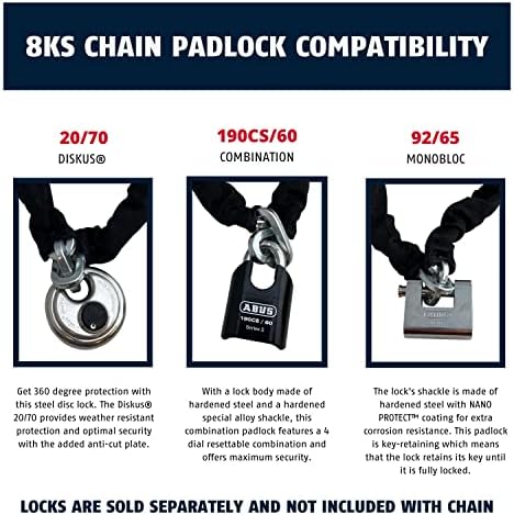 ABUS Hardened Steel 8KS 6 Foot x 5/16" Thick Square Security Chain | for Bikes, Containers, Trailers, ATV's, Motorcycles and Personal/Industrial Property