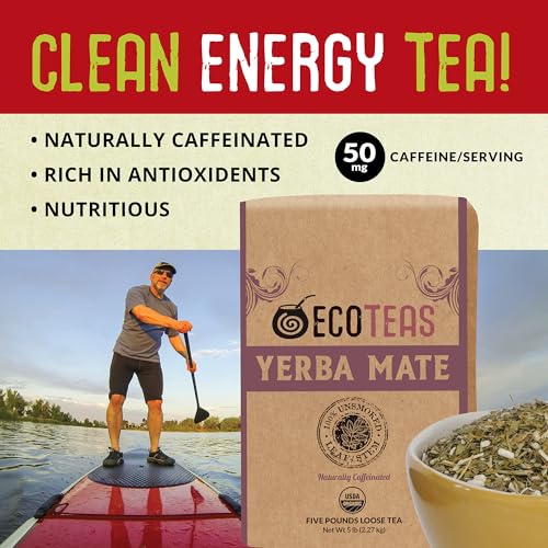 ECOTEAS Organic Yerba Mate Loose Tea Traditional Cut 5 lb Bulk Value Bag | 5 lb bulk traditional cut with stems and powder