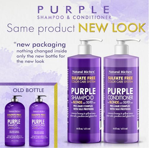 Purple Shampoo & Conditioner Set for Silver Hair, Sulfate Free, 16 Fl Oz