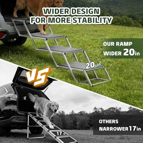Dog Stairs for Large Dogs, 𝟐𝟎'' 𝐄𝐱𝐭𝐫𝐚 𝐖𝐢𝐝𝐞 Foldable Dog Ramp for Car, SUV & Truck, Non-Slip DogSteps for High Beds