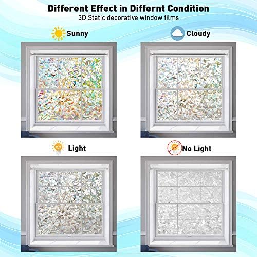LEMON CLOUD Window Privacy Film, Rainbow Stained Glass Cling,17.5″ x 78.7″