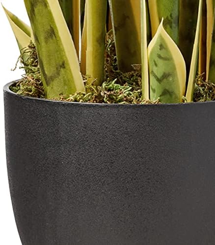 Nearly Natural 33” Sansevieria Artificial Silk Plants Green | 35 Variegated Leaves, Handcrafted Materials, Black Decorative Planter