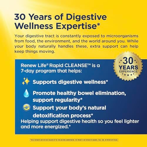 Renew Life Rapid Total Body Cleanse | 7 Day Program | Supports Regularity | Advanced Formula | Vegetarian, Dairy, and Gluten Free Supplement