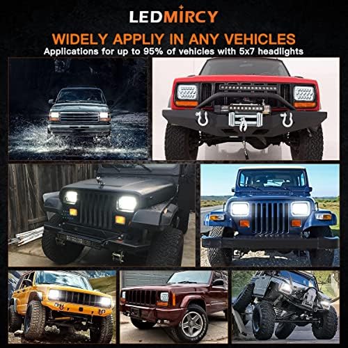 LEDMIRCY 5X7 LED Headlights, H6054 Headlights 7x6 Hi/Low Light 2PCS | Automotive Headlight Rectangular Assemblies 7x6 Replacement Headlamp for Truck Chevy Cherokee Tacoma Ford Van Sedans