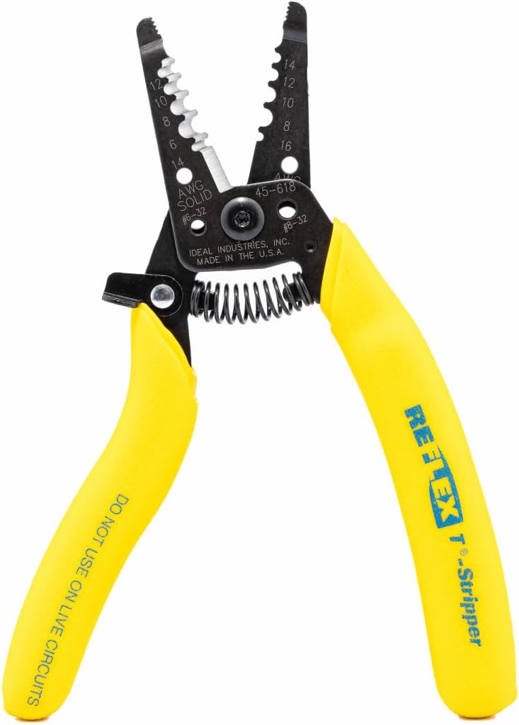 IDEAL Electrical Reflex Super T-Stripper Wire Strippers, 8–16 AWG Solid, 10–18 AWG Stranded, Ergonomic Wire Cutter and Stripping Tool with Textured Sleeves, Locking Handle