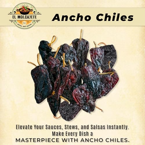 Dried Ancho Chiles 8oz Whole Mild Mexican Chili Peppers Mole Enchiladas | Sweet smoky dried poblano. Rehydrate for birria, tamales, salsa, sauces & stews. All natural. Resealable bag.