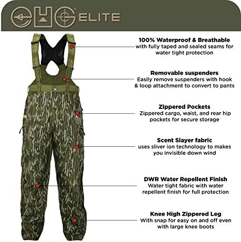 Piedmont Waterproof Convertible Camo Hunting Bib Pant (MO Bottomland, S)