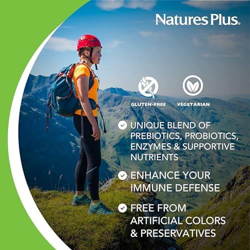 NaturesPlus GI Natural Total Digestive Wellness - 90 Bi-Layered Tablets - with L-Glutamine, Probiotics, Prebiotics & Enzymes - Gluten Free - 30 Servings