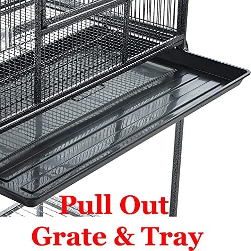 64" Extra Large Double Flight Bird Wrought Iron Double Cage Slide Out Center Divider Side Nesting Box Door Parrot Cage Cockatiel Conure with Removable Rolling Stand Storage Shelf