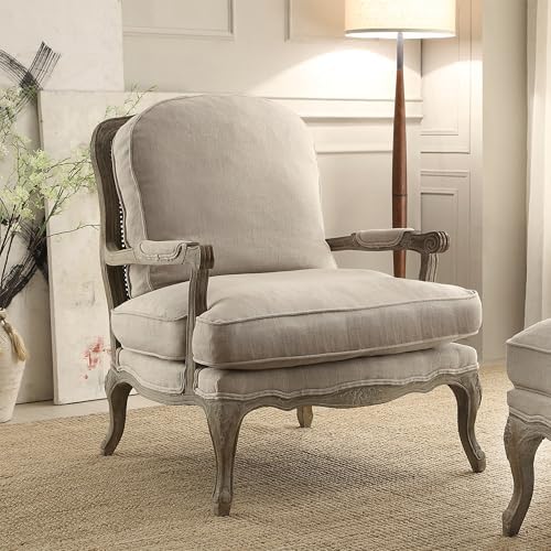 Lexicon Parlier Show Wood Accent Chair - Mid Century Modern Chair for Living Room, Traditional French Country Style, Padded Arms, Reversible Cushion, Solid Wood Frame, Arrives Assembled, Neutral
