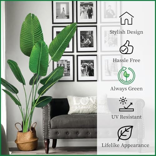 One 5 Foot Artificial Silk Bird of Paradise Palm Tree Potted Plant by Bagari