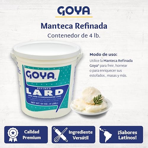 Goya Manteca Lard for Cooking and Baking, Rich Flavor for Tamales, 4 Pound | Bulk 4 Pound Tub, Premium Pork Fat, Rich Flavor for Tamales, Empanadas, And Pastries, Enjoy Any Time of Day, Great Taste