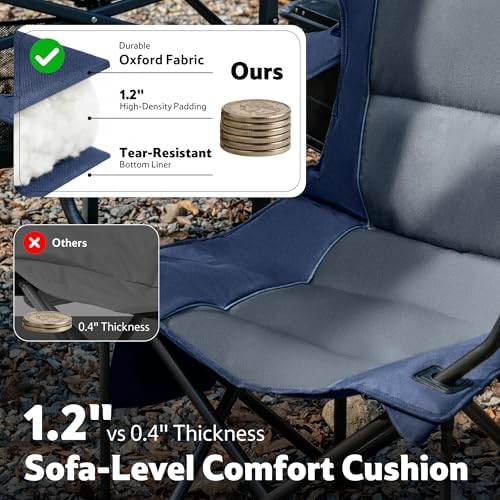 Naturehike Oversized Camping Chair with Cooler Bag, Heavy Duty Lawn Chair Support 450 LBS, Portable Padded Outdoor Folding Chair, 2 Pack