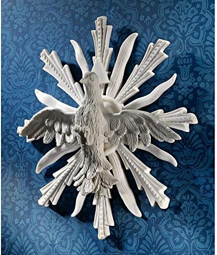Design Toscano Mystical Snowy Owl Bird Indoor/Outdoor Wall Frieze Sculpture, Medium, 19 inches wide, 11 inches tall, Cast Stone Resin, White Finish