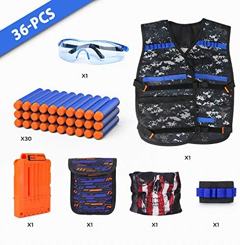 KKONES Kids Nerf Guns Tactical Vest Kit Darts Pouch Clips Mask Glasses