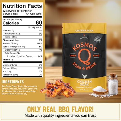 Kosmos Q Chicken Brine Soak, Brown Sugar & Worcestershire Spice Mix For Whole Bird, Breasts, Tenderloins, Grilling, Roasting, Smoking, Locks In Moisture, Savory Flavor, Easy Mix Directions, 16 Oz Bag