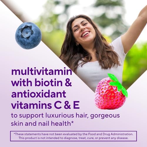 Vitafusion Hair Skin and Nails Gummies | Biotin 5000mcg | 100 Count | Gummy Vitamins for Adult Women & Men | Berry Flavor | Gluten-Free Multivitamin Supplement