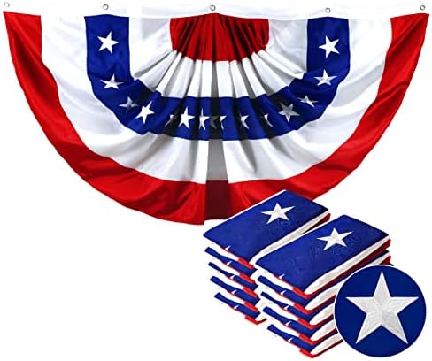 G128 - USA Pleated Fan Flag, 4x8 Feet American USA Bunting Decoration Flags Embroidered Patriotic Stars & Sewn Stripes Canvas Header Brass Grommets