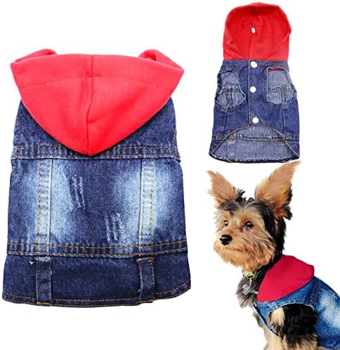 SILD Pet Dog Jeans Jacket Vest with Hooded Blue Dogs Hoodies Denim Cat Coat | Boy Girl Male Dogggie Puppy Cute Vintage Cool Classic Small Medium Machine Washable Apparel Clothes Outfit T-Shirts Costume