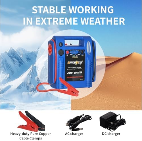 2000 Peak Amp Car Battery Jump Starter, 12V Booster for Up to 8.0L Gas & 8.0L Diesel Engines, Portable Jump Box with LED Light, USB & DC Ports