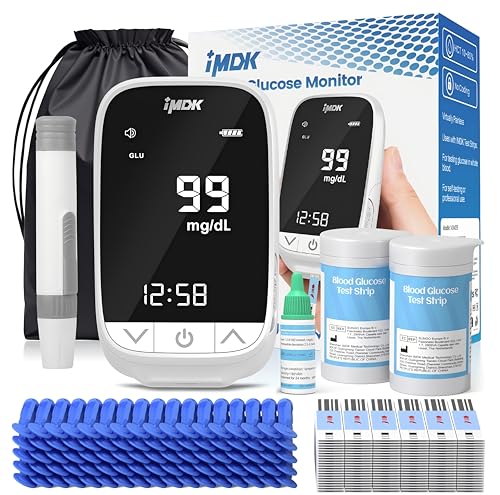 IMDK Blood Sugar Test Kit, Precision Blood Glucose Monitor Kit with 100 Glucometer Strips, 100 Lancets, 1 Lancing Device and 1 Control Solution